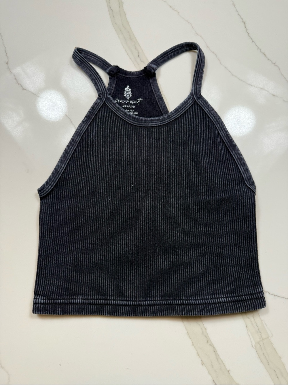 Free People Ribbed Black Halter Crop Tank Top